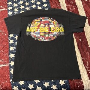 ENCA Just Be Cool Graphic T-Shirt Black World Flags Streetwear Tee Large